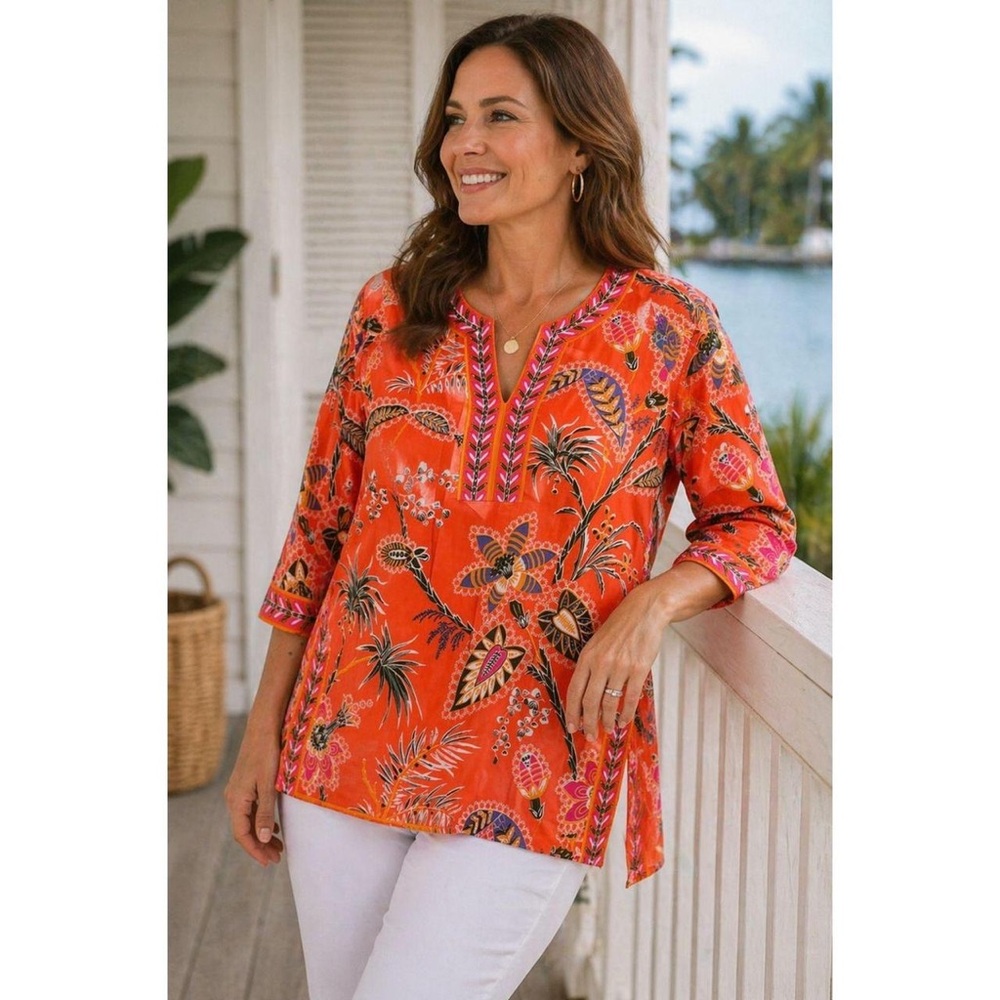 Gretchen Scott Designs Orange Floral V-Neck Tunic